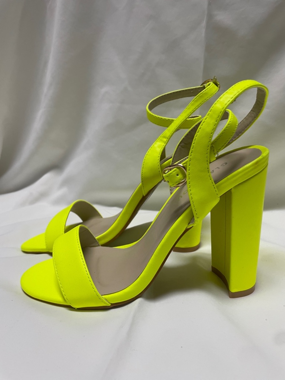 Glamorous Neon Yellow Block Heel Ankle-Strap Sandals